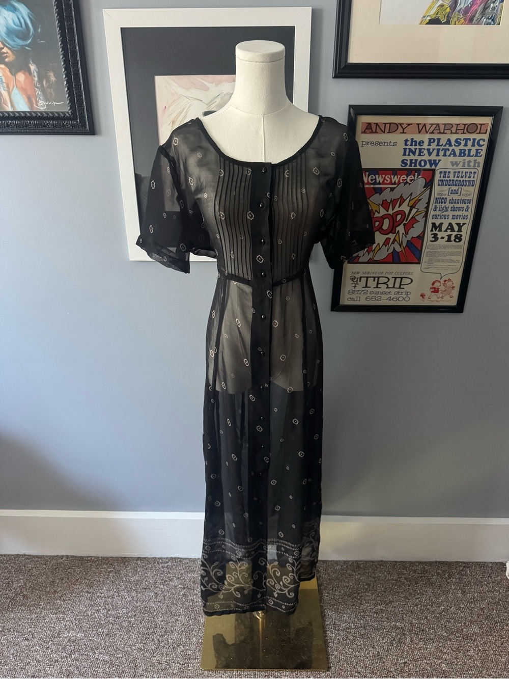 Sheer Black Midi Dress with Subtle Pattern